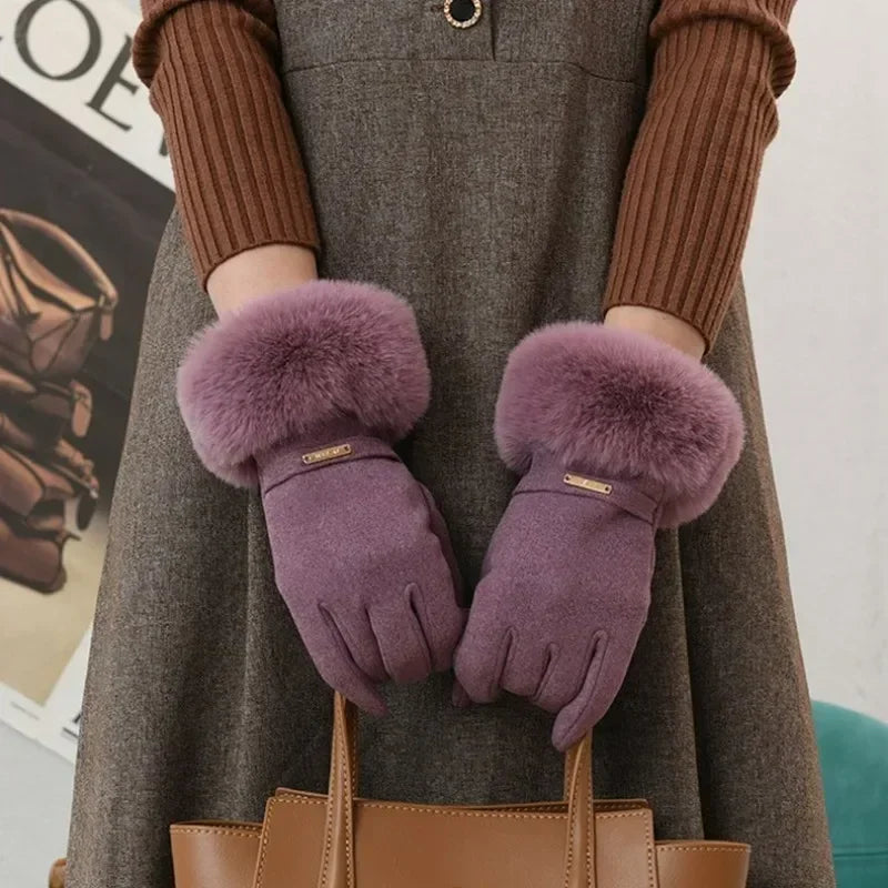 Amelia Fitted Fur Cuff Gloves | Metallic Accent Gloves