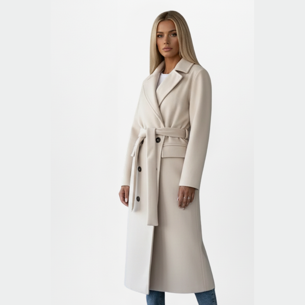 Belted Double-Breasted Long Coat