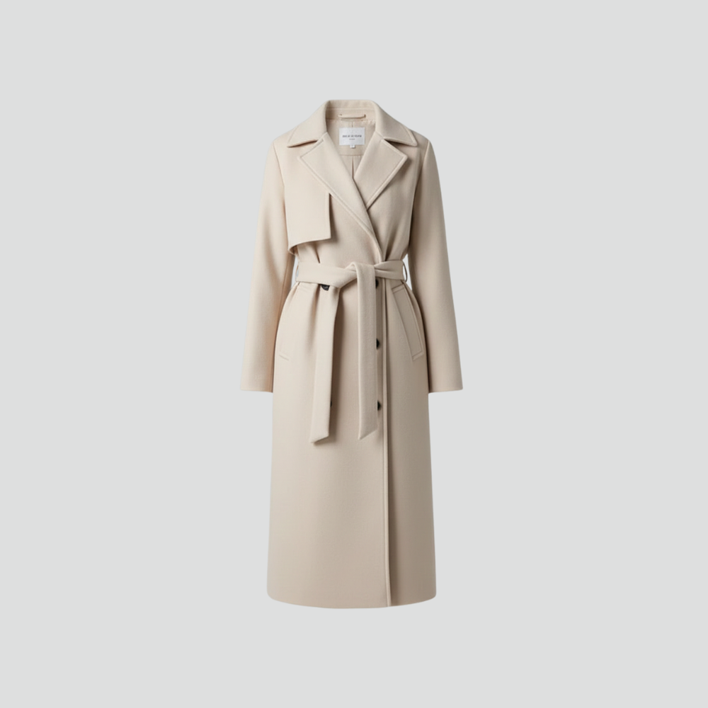 Belted Double-Breasted Long Coat