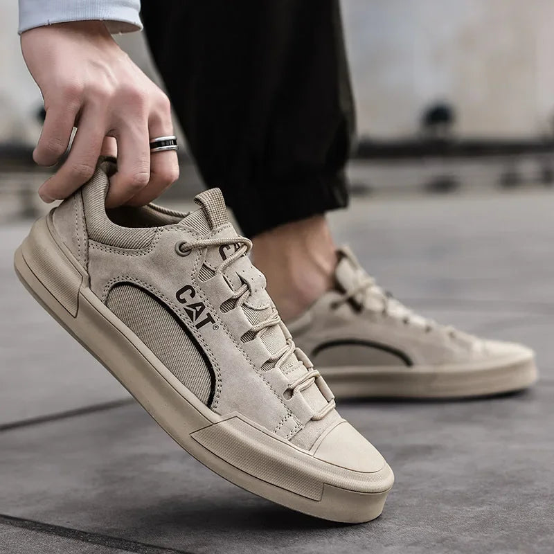Men's Leather Mesh Sneakers | Cushioned Breathable Urban Trail Street Shoes