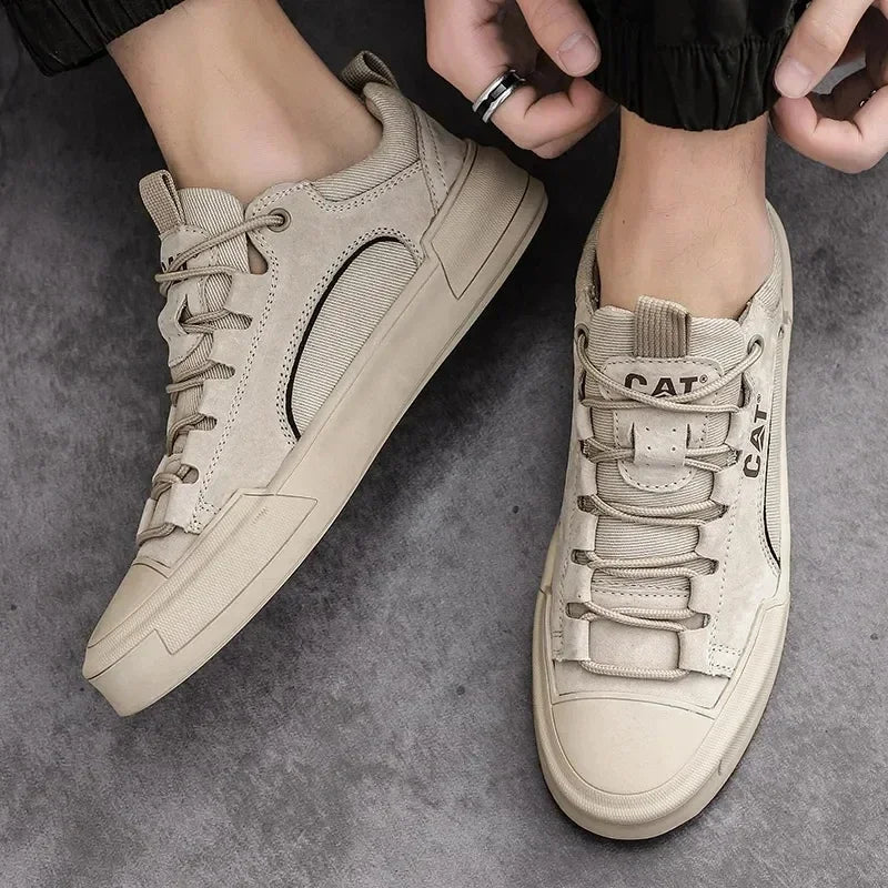 Men's Leather Mesh Sneakers | Cushioned Breathable Urban Trail Street Shoes