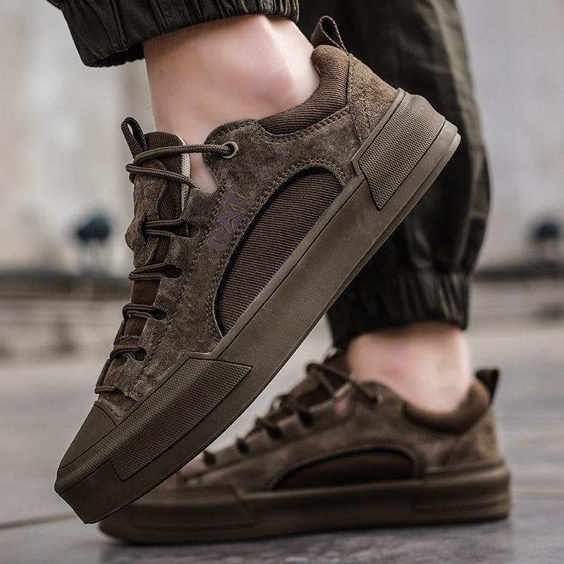Men's Leather Mesh Sneakers | Cushioned Breathable Urban Trail Street Shoes