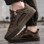 Men's Leather Mesh Sneakers | Cushioned Breathable Urban Trail Street Shoes