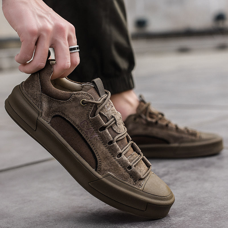 Men's Leather Mesh Sneakers | Cushioned Breathable Urban Trail Street Shoes