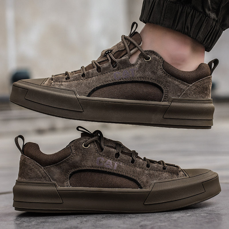 Men's Leather Mesh Sneakers | Cushioned Breathable Urban Trail Street Shoes