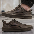 Men's Leather Mesh Sneakers | Cushioned Breathable Urban Trail Street Shoes