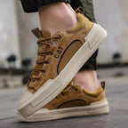 Men's Leather Mesh Sneakers | Cushioned Breathable Urban Trail Street Shoes