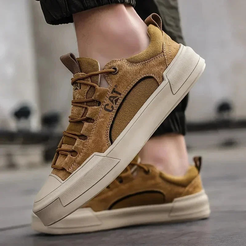 Men's Leather Mesh Sneakers | Cushioned Breathable Urban Trail Street Shoes