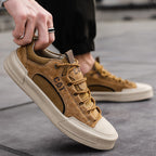 Men's Leather Mesh Sneakers | Cushioned Breathable Urban Trail Street Shoes
