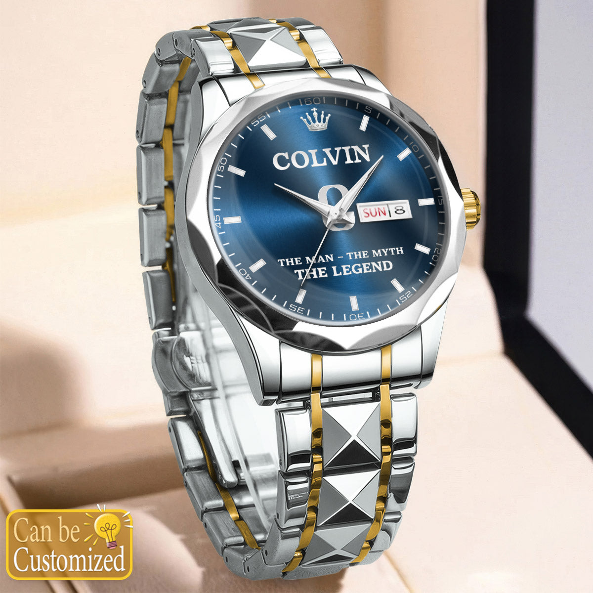 Men's Engraved Stainless Steel Watch | Water-Resistant Adjustable Dress Watch