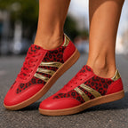 Leopard Print Retro Court Sneakers | Metallic Stripe Gum Sole Lace-Up Sneakers