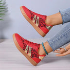Leopard Print Retro Court Sneakers | Metallic Stripe Gum Sole Lace-Up Sneakers