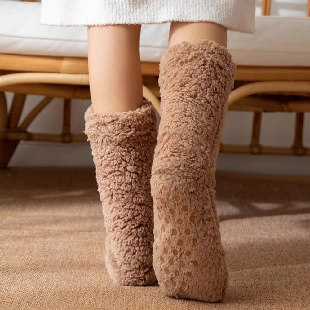 Isabella Plush Relaxed Fit Slipper Socks | Solid Mid-Calf Slipper Socks