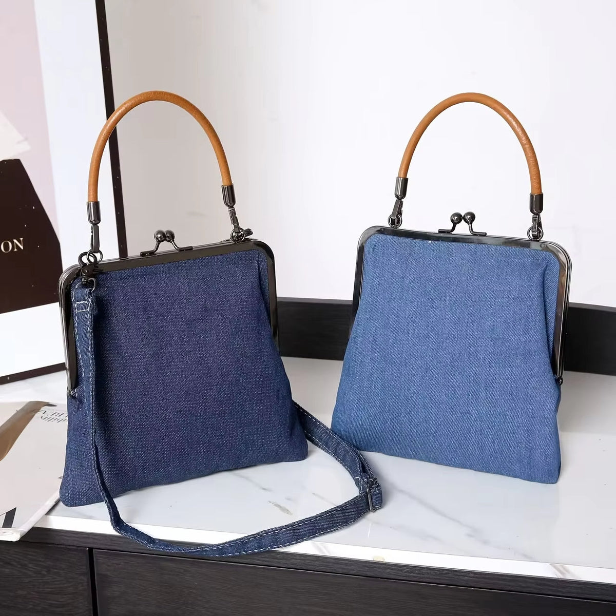 Isla Structured Frame Handbag | Kiss Lock Closure Metal Frame Handbag