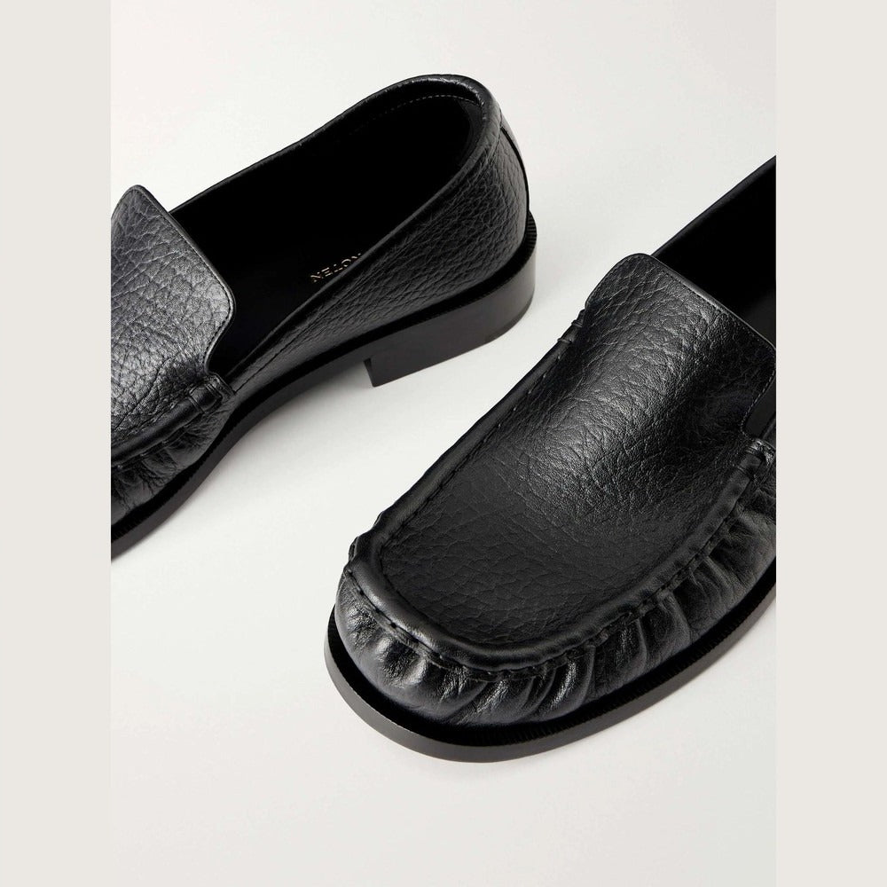 Men's Black Pebbled Leather Moc Toe Loafers