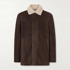 Men's Brown Suede Jacket with Cream Shearling Collar