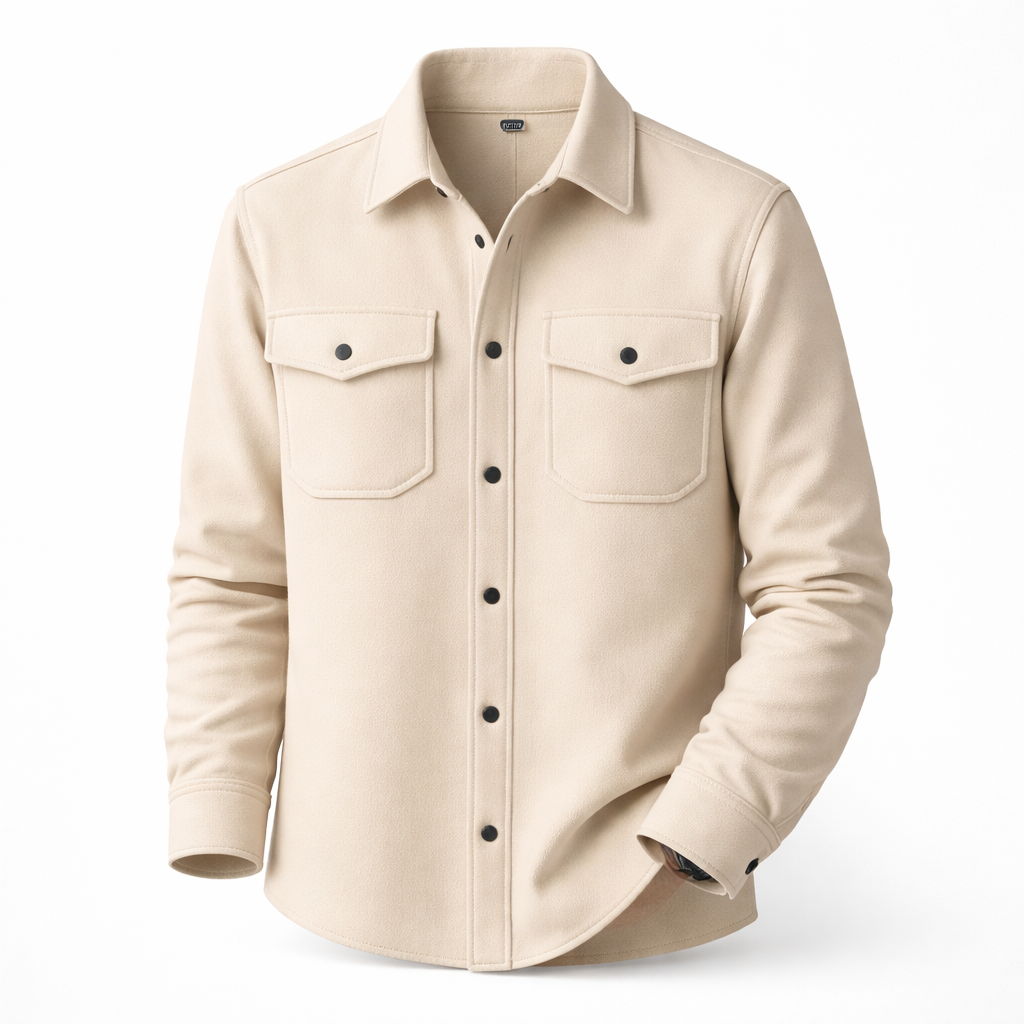 Men's Button-Up Overshirt - Beige