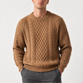 Men's Cable Knit Crew Neck Sweater - Light Brown