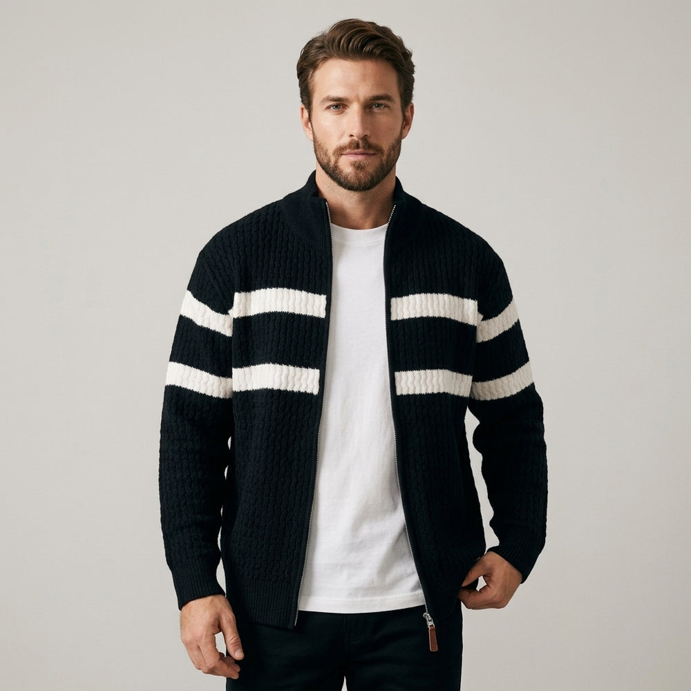 Men's Cable Knit Full-Zip Cardigan - Charcoal - on model