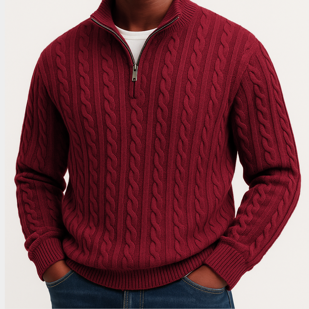 Men's Cable Knit Quarter-Zip Sweater - Red