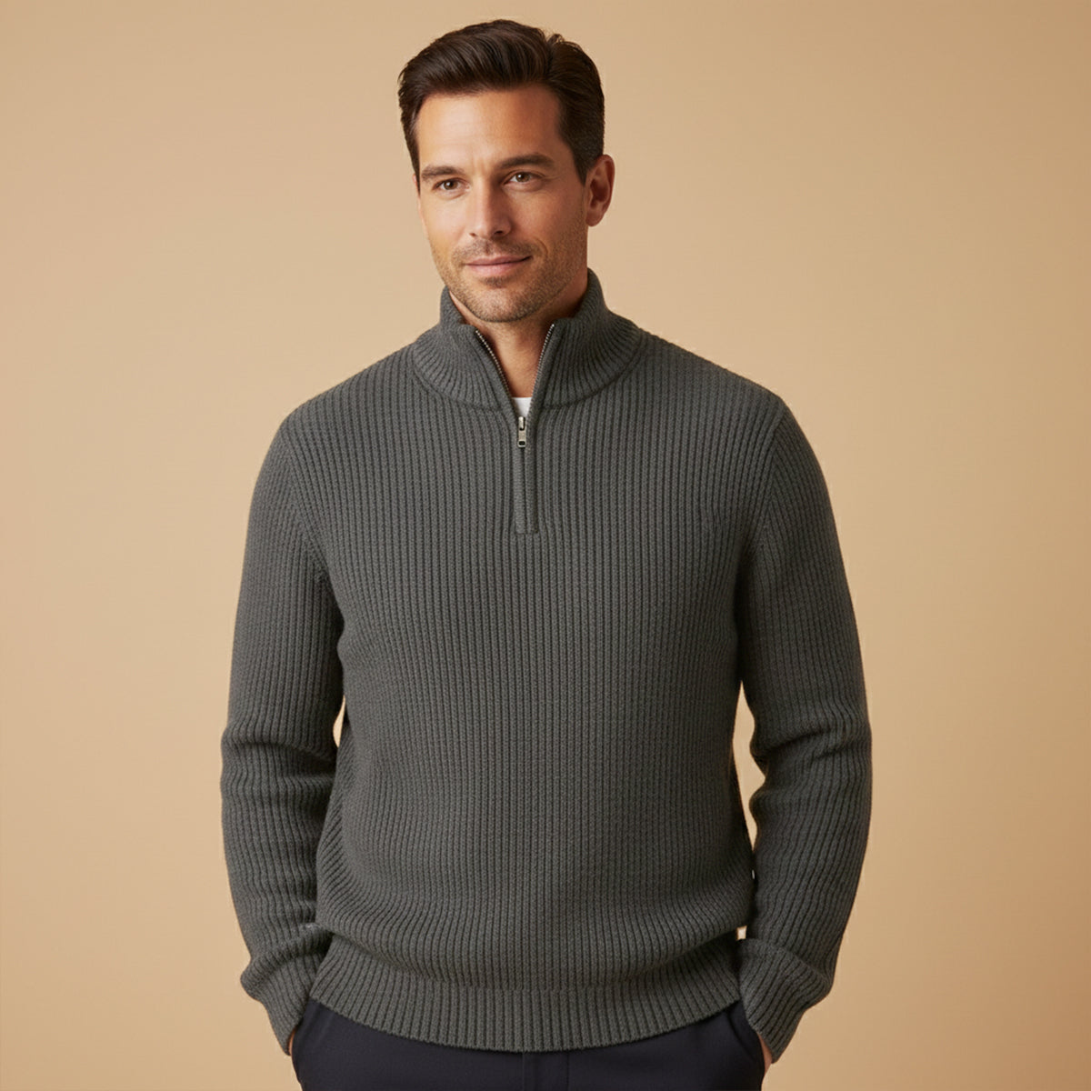 Men's Cashmere Knit Half-Zip Sweater - detail