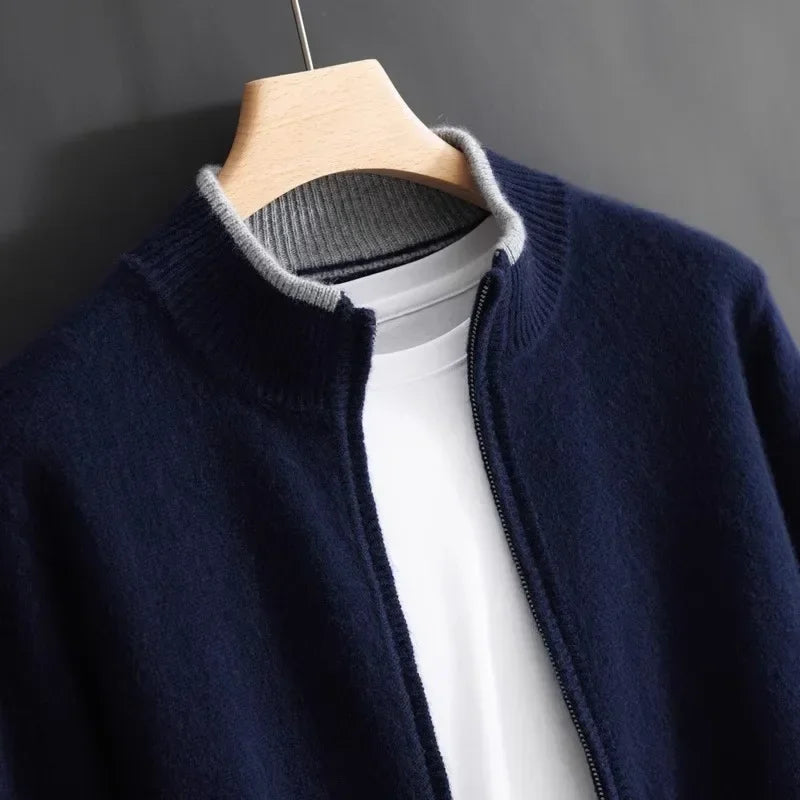 Men's Cashmere Zip Jacket - Navy Blue