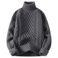 Men's Chunky Cable Knit Turtleneck Sweater - Gray