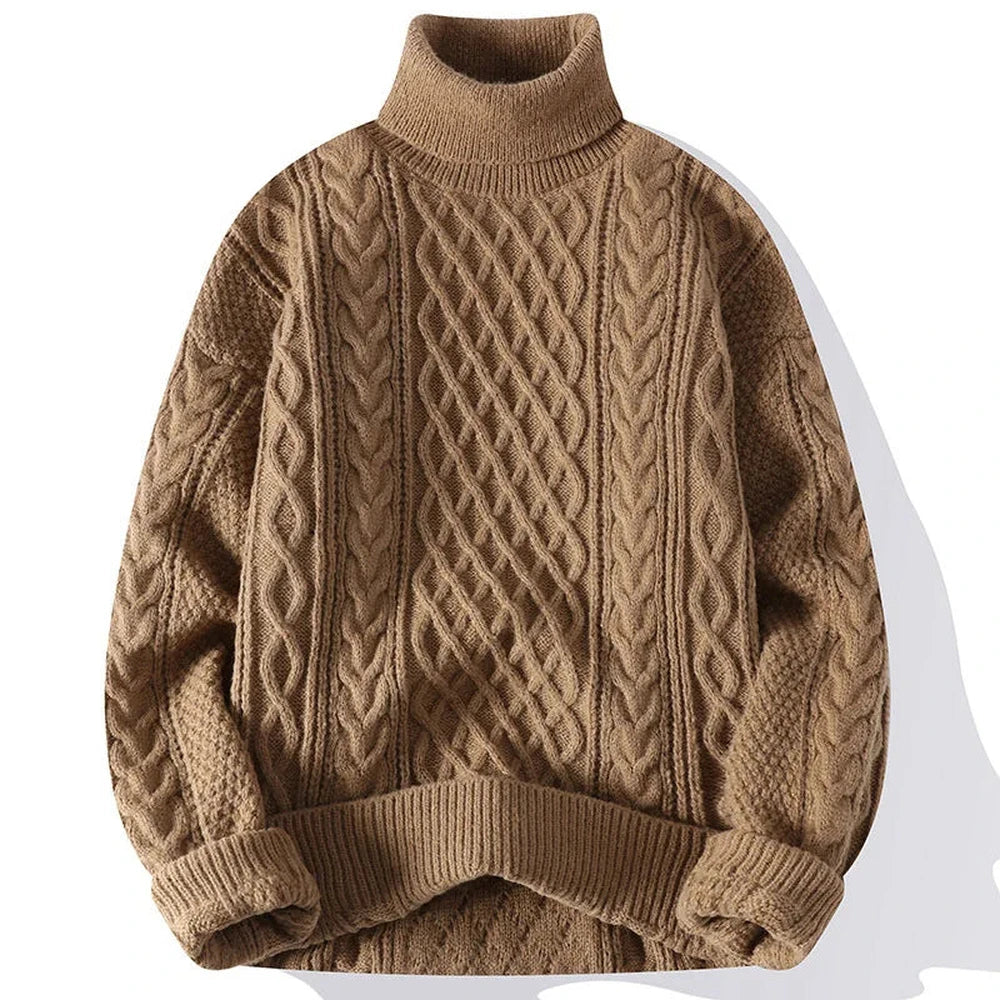 Men's Chunky Cable Knit Turtleneck Sweater - Khaki