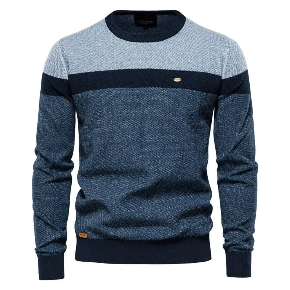 Men's Color-Block Crew Neck Sweater - Blue