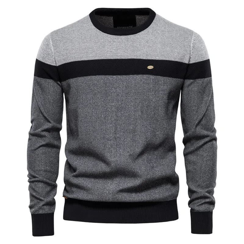 Men's Color-Block Crew Neck Sweater - Gray