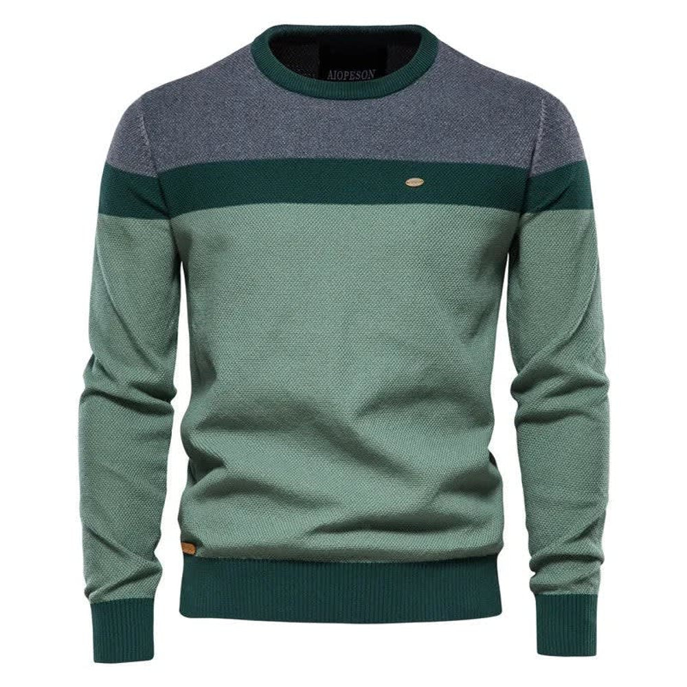 Men's Color-Block Crew Neck Sweater - Green