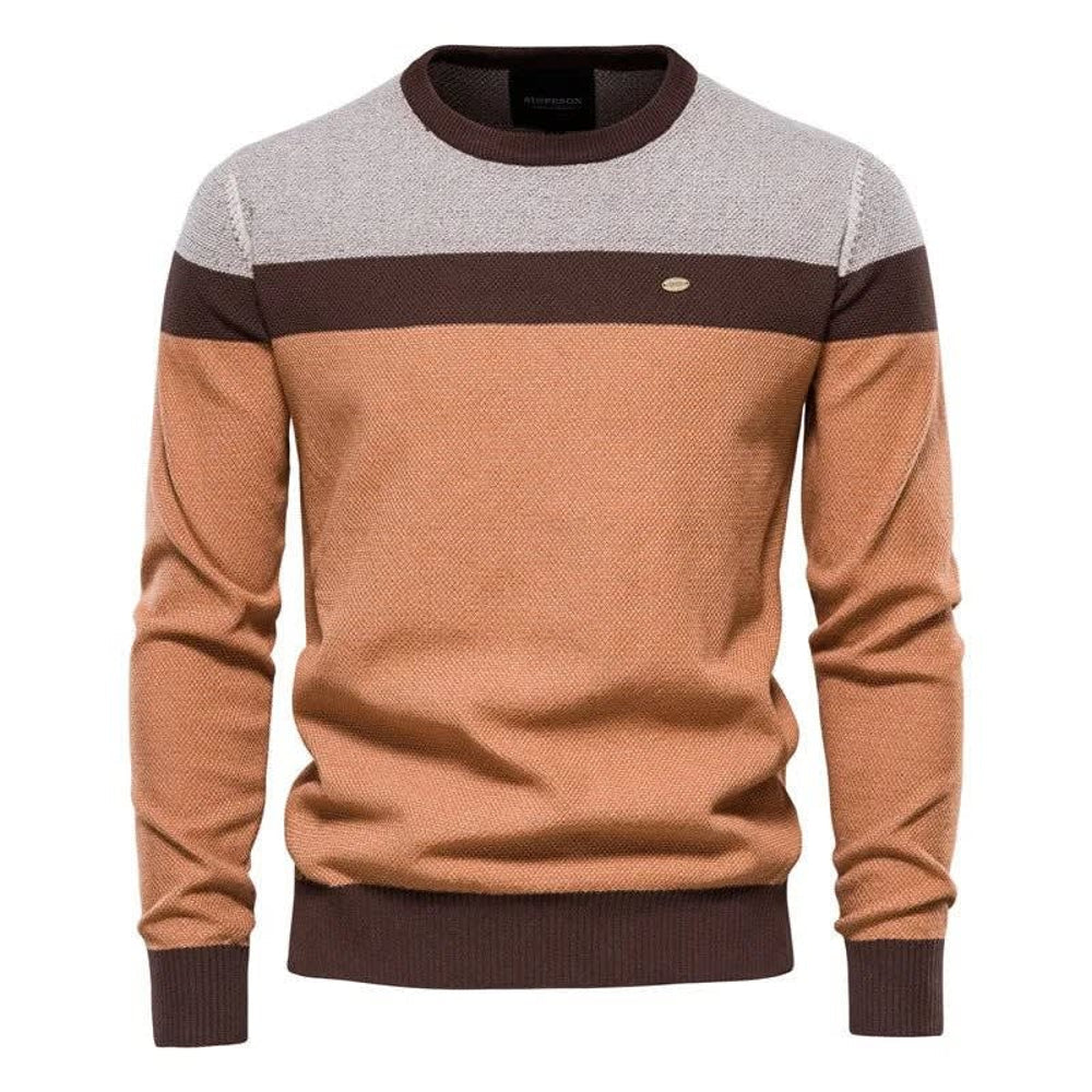 Men's Color-Block Crew Neck Sweater - Orange
