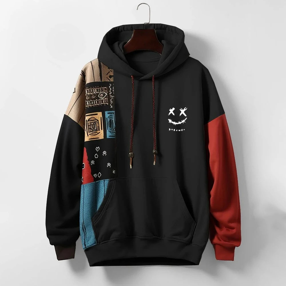 Men's Contrast Panel Hoodie - Black