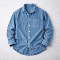 Men's Corduroy Button-Up Shirt with Chest Pocket - Blue