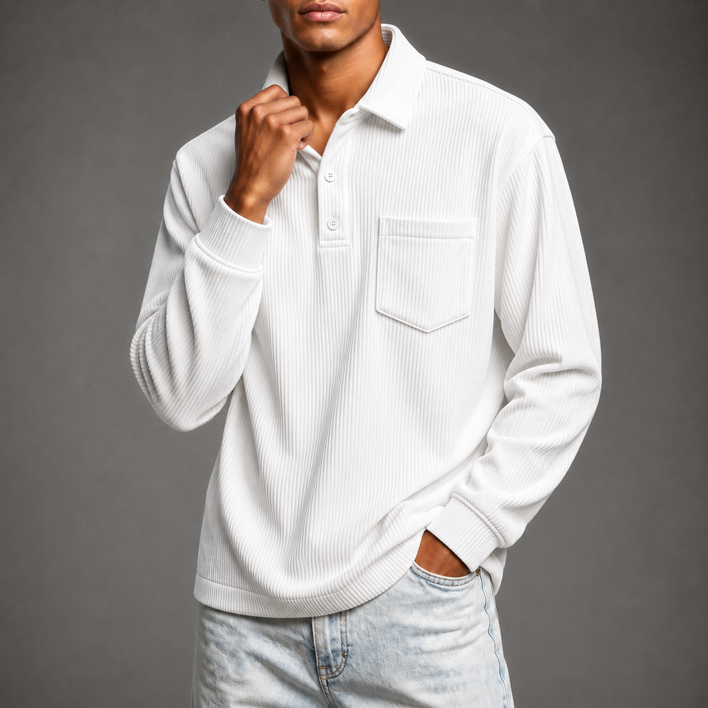 Men's Corduroy Polo Pullover - White - on model