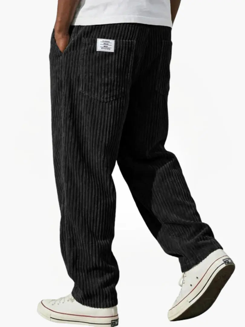 Men's Relaxed Fit Corduroy Pants | Elastic Drawstring Waist Baggy Casual Pants