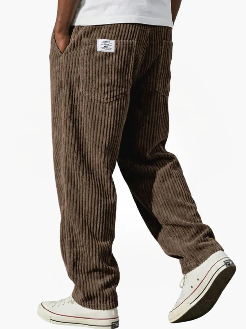 Men's Relaxed Fit Corduroy Pants | Elastic Drawstring Waist Baggy Casual Pants