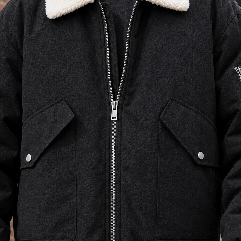 Men's Cotton Blend Aviator Jacket - zipper and collar detail