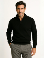 Men's cotton knit half-zip sweater lifestyle photo