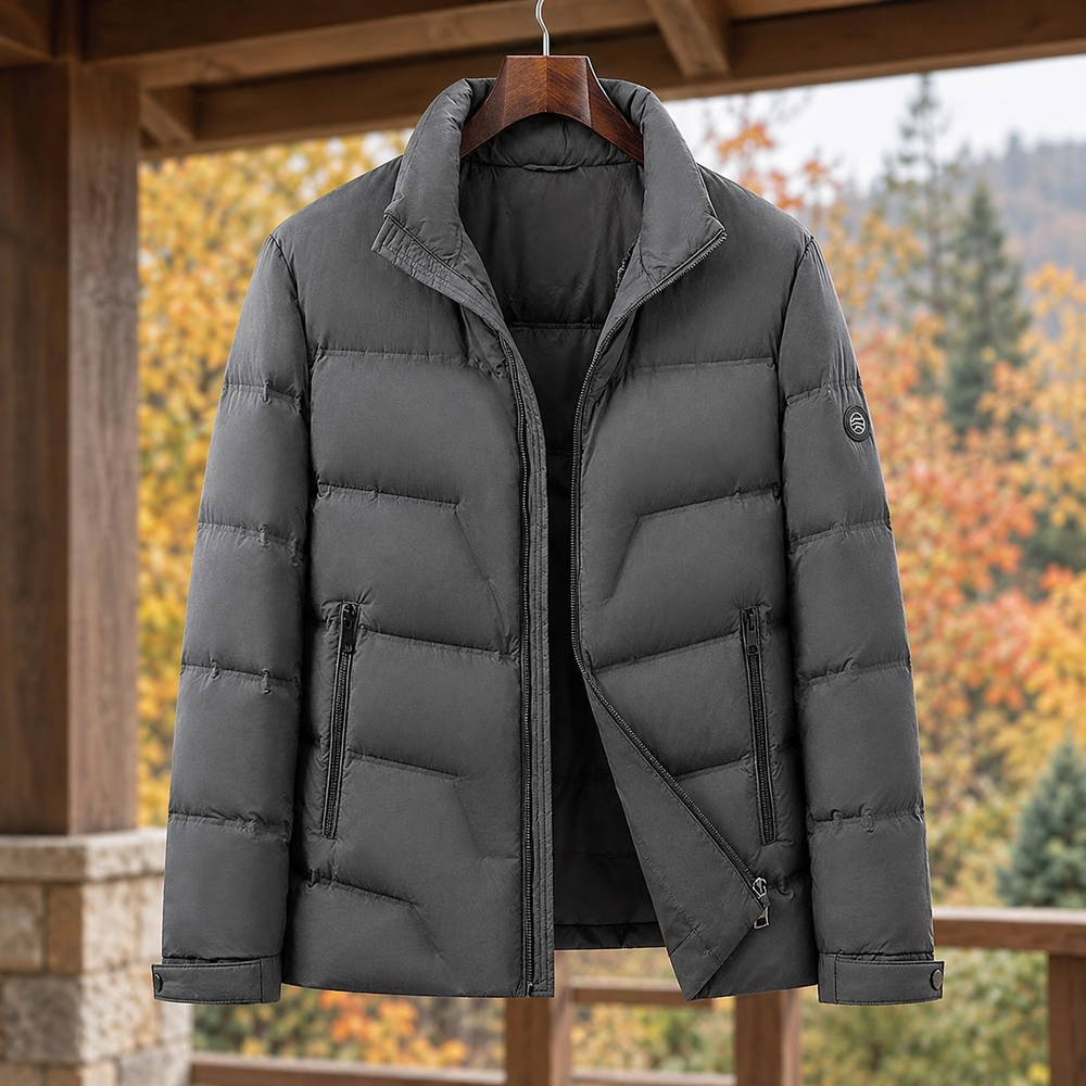 Men's Duck Down Quilted Puffer Jacket - Gray