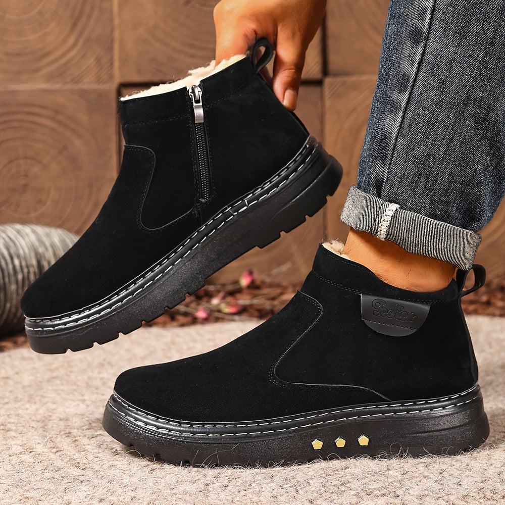 Men's Faux Shearling Lined Winter Ankle Boots - Black