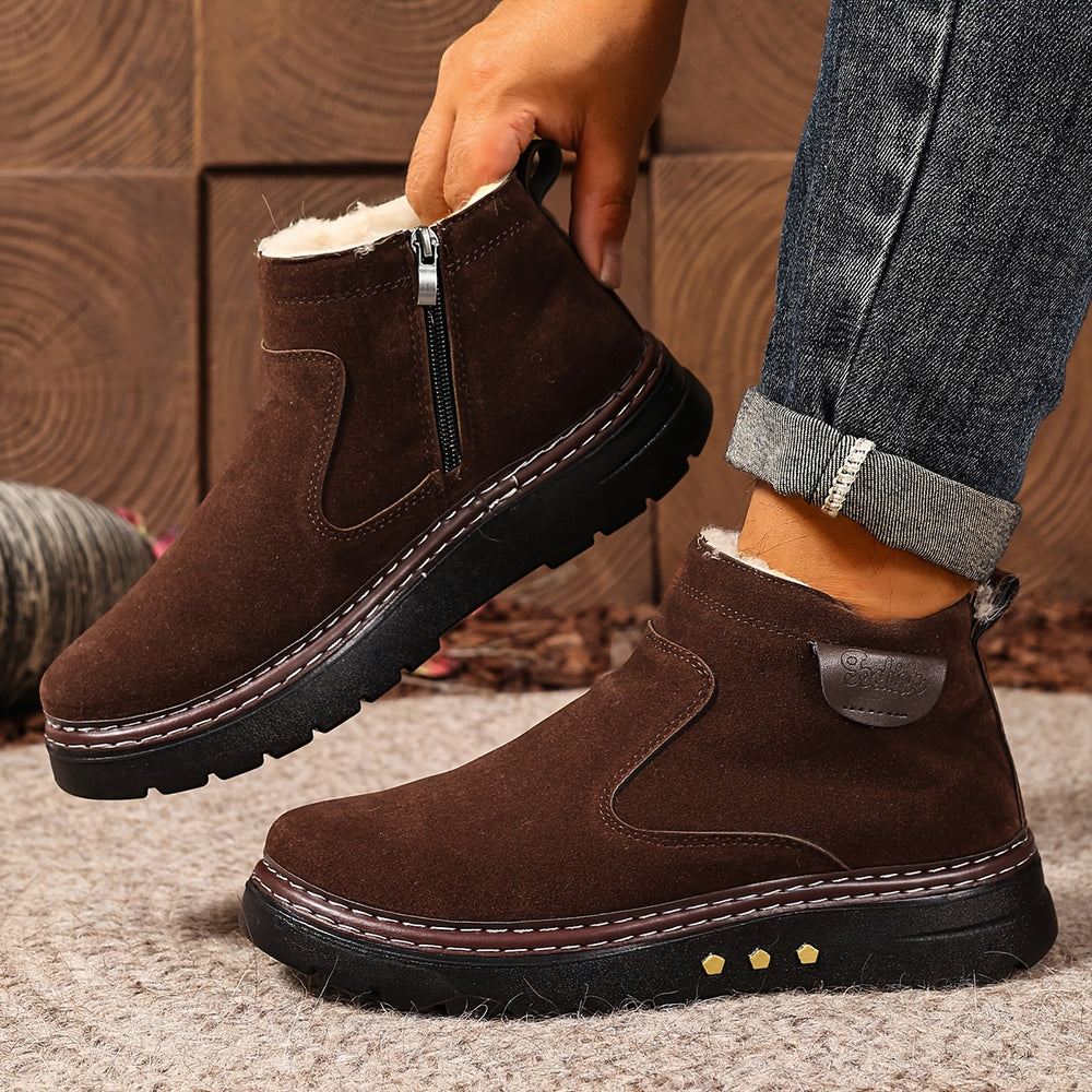 Men's Faux Shearling Lined Winter Ankle Boots - Dark Brown