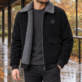 Men's Fleece-Lined Full-Zip Jacket - Black - on model