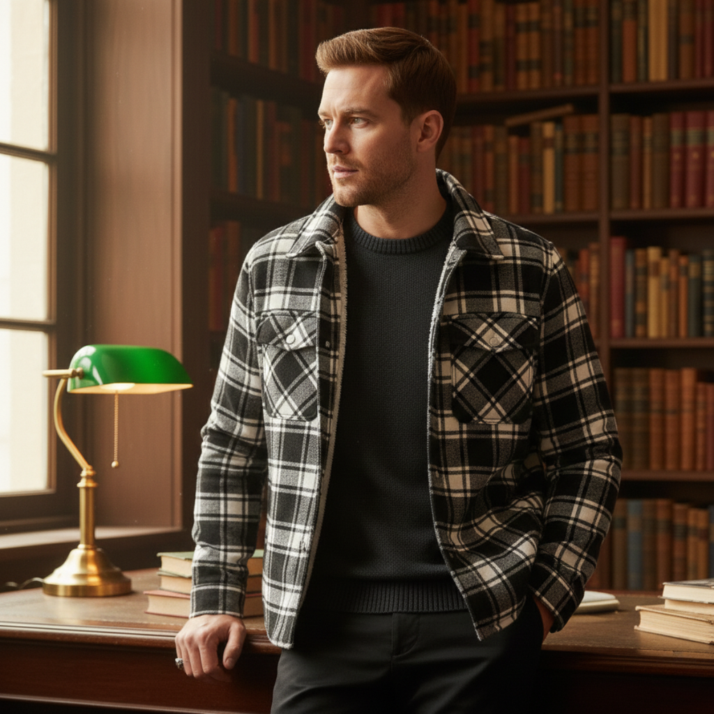 Men's Fleece Lined Plaid Jacket - detail