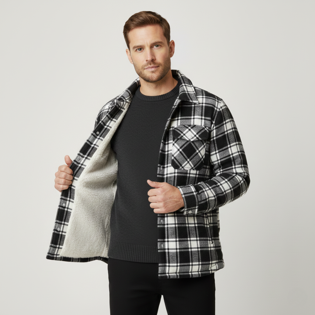 Men's Fleece Lined Plaid Jacket - detail