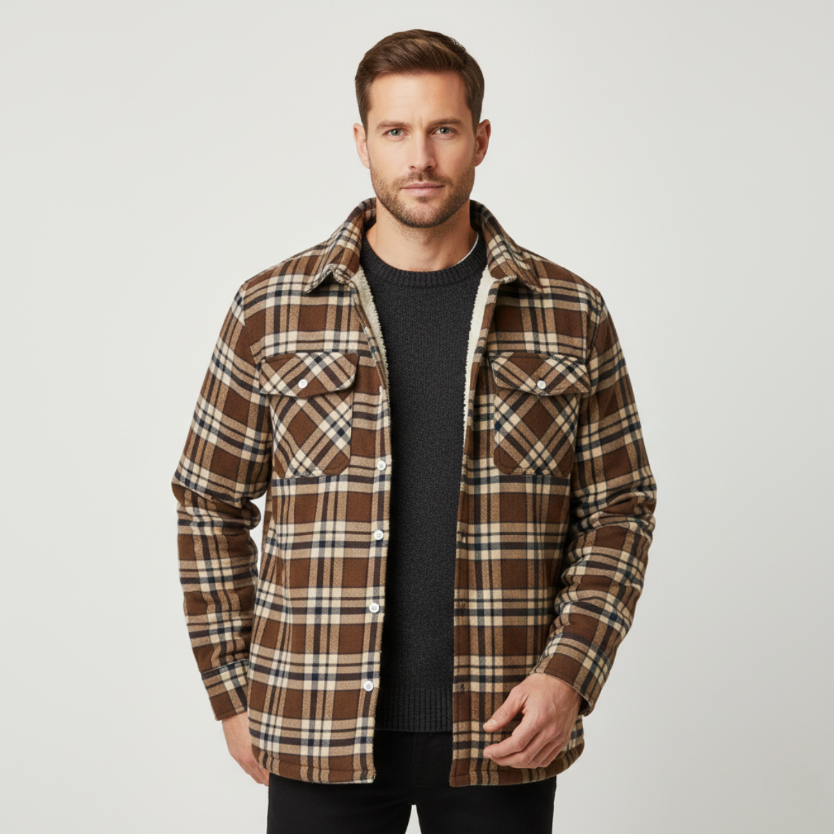 Men's Fleece Lined Plaid Jacket - detail