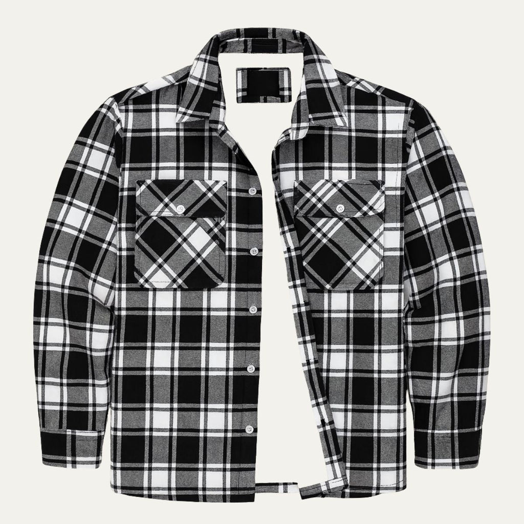 Men's Fleece Lined Plaid Jacket - Black