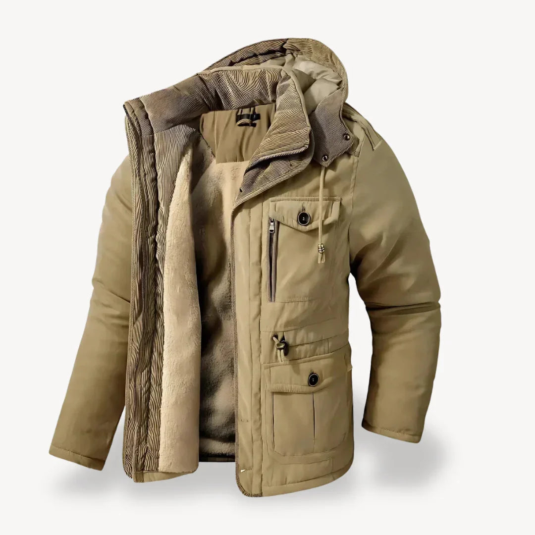 Men's Fleece-Lined Winter Jacket | Windproof Warm Outerwear - Beige