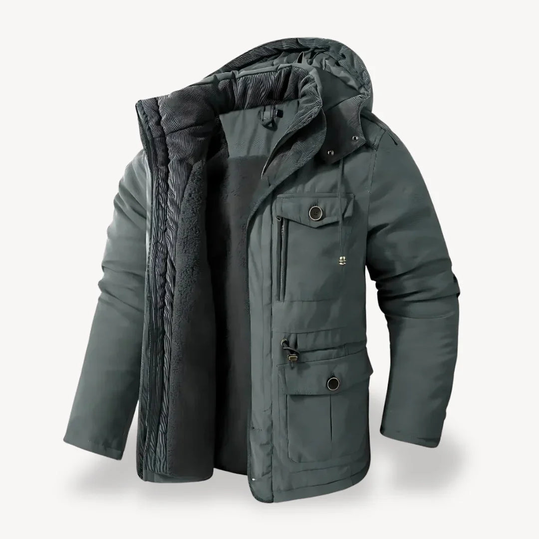 Men's Fleece-Lined Winter Jacket | Windproof Warm Outerwear - Grey