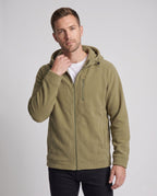 Men's fleece hoodie jacket, upper body view